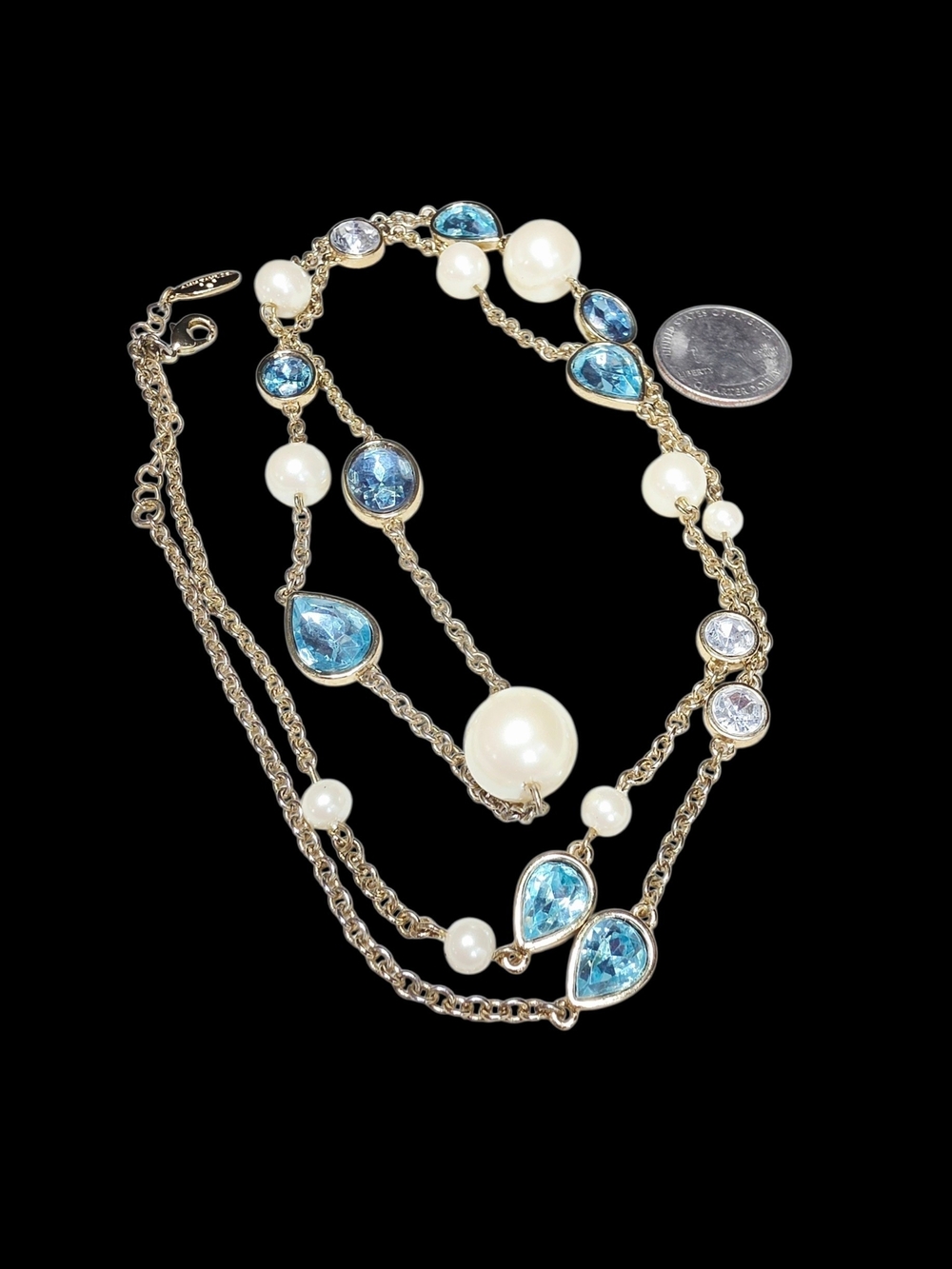 Anne Taylor Gold-Tone Layered Necklace with Blue Crystal Pearls